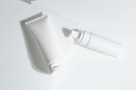 beauty spa medical skincare and cosmetic lotion cream serum oil mockup bottle packaging on white...