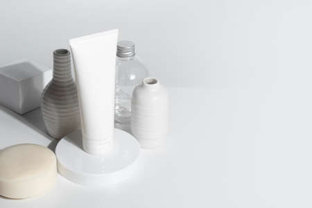 beauty treatment medical skincare and cosmetic lotion cream serum oil mockup bottle packaging...