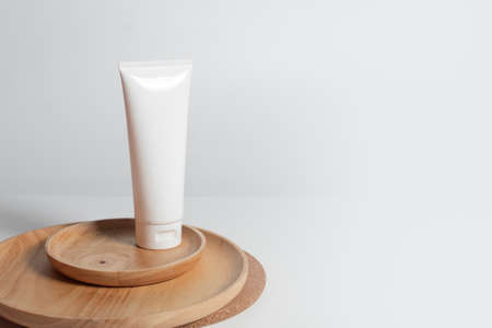 beauty spa medical skincare and cosmetic lotion cream serum oil mockup bottle packaging on white decor background, collagen healthcare medicine conceptの写真素材