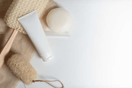 beauty treatment medical skincare and cosmetic lotion cream serum oil mockup bottle packaging product on white decor background, healthcare and medicine conceptの写真素材