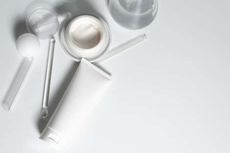 beauty spa medical skincare and cosmetic lotion cream serum oil mockup bottle packaging on white...