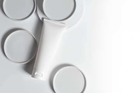 beauty spa medical skincare and cosmetic lotion cream serum oil mockup bottle packaging on white...
