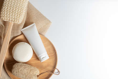 beauty treatment medical skincare and cosmetic lotion cream serum oil mockup bottle packaging product on white decor background, healthcare and medicine conceptの写真素材
