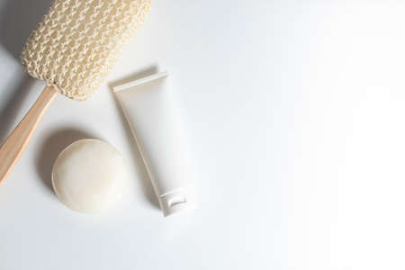beauty treatment medical skincare and cosmetic lotion cream serum oil mockup bottle packaging product on white decor background, healthcare and medicine conceptの写真素材