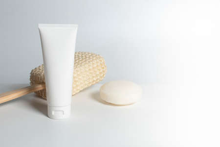 beauty treatment medical skincare and cosmetic lotion cream serum oil mockup bottle packaging product on white decor background, healthcare and medicine conceptの写真素材
