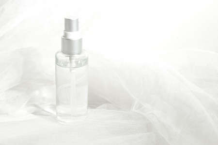 perfume aromatic spray of beauty makeup cosmetic fashion product package mockup container with white...