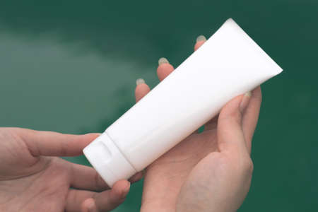 medical skincare treatment spa cosmetic with white decoration and river backgroundの写真素材