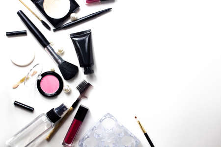 on white background with beautiful makeup cosmetic luxuryの写真素材