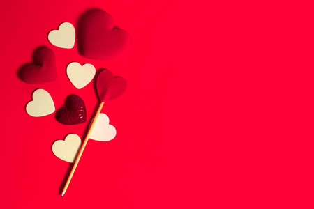 happiness family with love red heart decoration in festive holiday season greeting of valentine's day gift wedding backgroundの写真素材