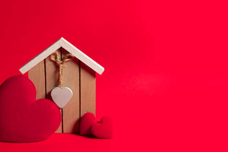 happiness family with love red heart decoration in festive holiday season greeting of valentine's day gift wedding backgroundの写真素材