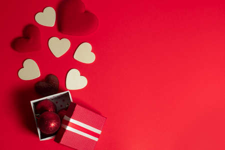 happiness family with love red heart decoration in festive holiday season greeting of valentine's day gift wedding backgroundの写真素材