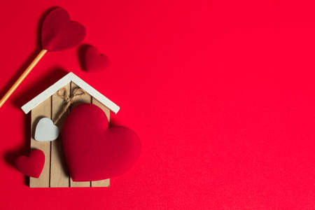 happiness family with love red heart decoration in festive holiday season greeting of valentine's day gift wedding backgroundの写真素材