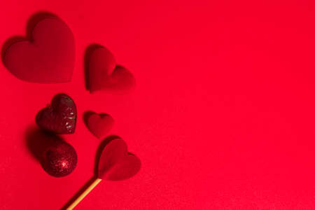 happiness family with love red heart in holiday season greeting of valentine's day background, gift for wedding lover conceptの写真素材