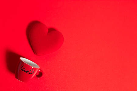 happiness family with love red heart in holiday season greeting of valentine's day background, gift for wedding lover conceptの写真素材