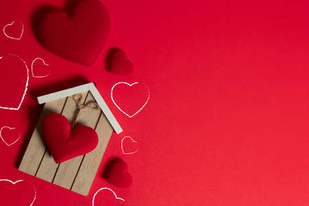 home of happiness family with love red heart decoration in festive holiday season greeting of valentine's day backgroundの写真素材