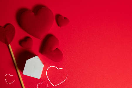 home of happiness family with love red heart decoration in festive holiday season greeting of valentine's day backgroundの写真素材