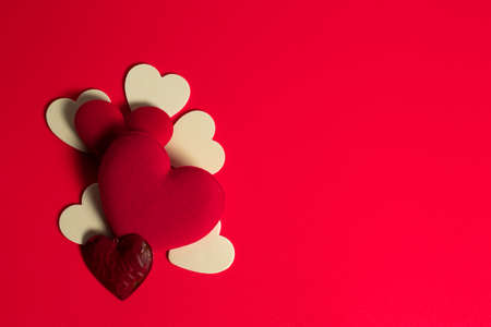 happiness family with love red heart decoration in festive holiday season greeting of valentine's day gift wedding backgroundの写真素材