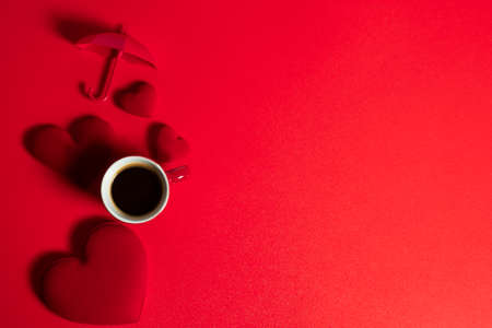 happiness family with love red heart decoration in festive holiday season greeting of valentine's day gift wedding backgroundの写真素材