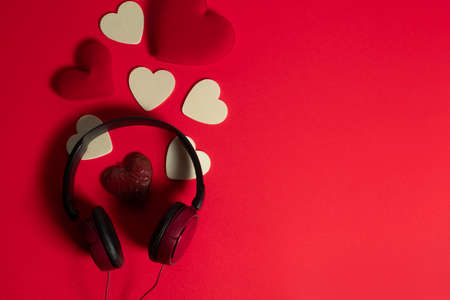 happiness family with love red heart decoration in festive holiday season greeting of valentine's day gift wedding backgroundの写真素材