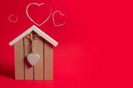home of happiness family with love red heart decoration in festive holiday season greeting of valentine's day gift wedding backgroundの写真素材