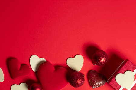 happiness family with love red heart decoration in festive holiday season greeting of valentine's...