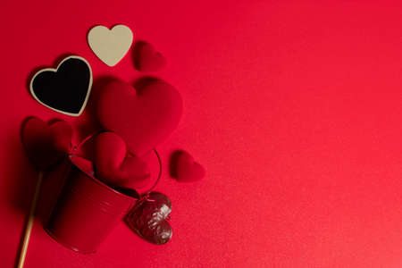 happiness family with love red heart decoration in festive holiday season greeting of valentine's day gift wedding backgroundの写真素材