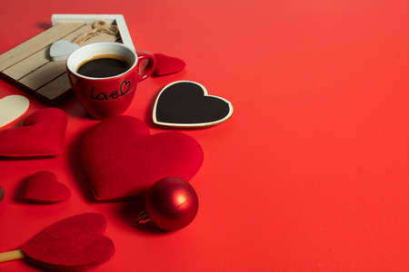 happiness family with love red heart decoration in festive holiday season greeting of valentine's...