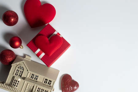 house of happiness family with love red heart decoration in festive holiday season greeting of valentine's day background, gift for wedding lover conceptの写真素材