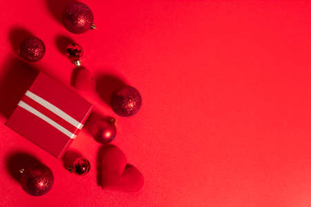 happiness family with love red heart in holiday season greeting of valentine's day background, gift for wedding lover conceptの写真素材