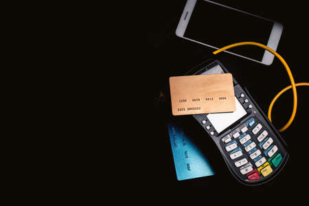 shopping online internet electronic payment device with premium credit card of digital banking investment financial and money business conceptの写真素材