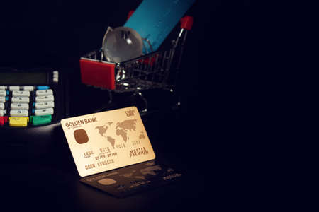 electronic payment device reader machine, gold premium credit card of digital banking investment...