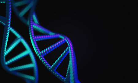 healthy medical research concept, science laboratory human genes genome of  dna blood double helix molecule structure, deoxyribonucleic acid, 3d rendering illustrationの写真素材