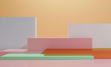 3d rendering illustration of background abstract pedestal board, art display mockup product decoration stand wallpaperの写真素材