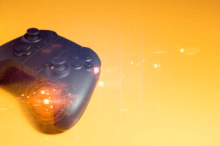 joystick controller electronic for playing game with online network connection in esport tournament challenge concept, cyberpuck style lightの写真素材