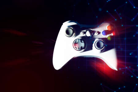 technology device joystick controller electronic for playing game with online network connection in esport tournament challenge conceptの写真素材