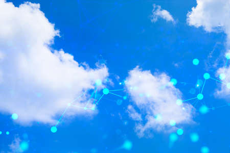 cloud storage on sky background by digital ai data web online technology social network business concept, system connection to working, internet of thingsの写真素材