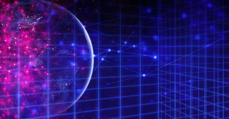 global earth with data artificial intelligence network technology internet cyber with futuristic...