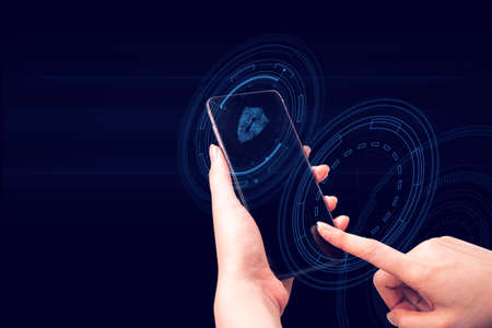 hand with ai data connect to social network for bitcoin money dollar online crypto currency trade...