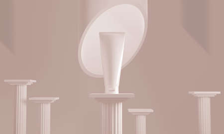 beauty medical skincare cosmetic lotion cream mockup bottle packaging product on background of science in healthcare pharmaceutical, 3d illustration renderingの写真素材