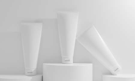 beauty medical skincare cosmetic lotion cream mockup bottle packaging product on background of podium pedestal in healthcare pharmaceutical, 3d illustration renderingの写真素材