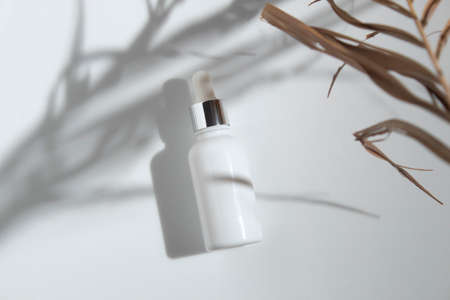 mockup of beauty fashion cosmetic makeup bottle serum dropper product with skincare healthcare concept on backgroundの写真素材