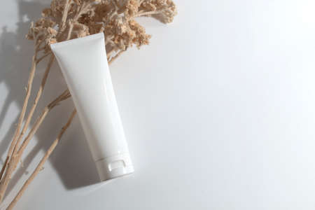 mockup of beauty fashion cosmetic makeup bottle lotion product with skincare healthcare concept on backgroundの写真素材