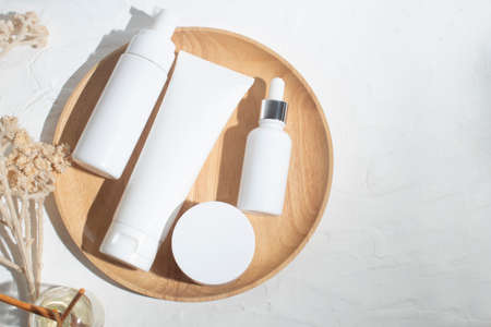 mockup of beauty fashion cosmetic makeup bottle lotion product with skincare healthcare concept on...