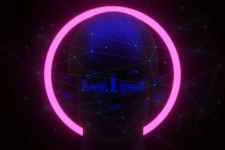 3d illustration rendering, ai artificial intelligence robot humanoid with data internet network,...