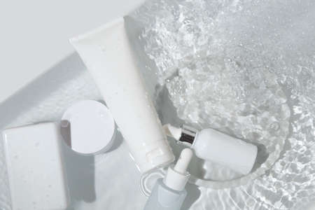 mockup of beauty fashion cosmetic makeup bottle lotion product with skincare healthcare concept on...
