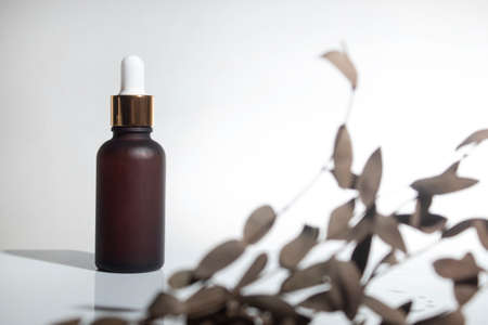 science experiment mockup of beauty fashion cosmetic makeup bottle lotion product with skincare healthcare concept on backgroundの写真素材