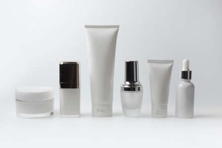 mockup of beauty fashion cosmetic makeup bottle lotion product with skincare healthcare concept on backgroundの写真素材