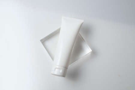 mockup of beauty fashion cosmetic makeup bottle lotion product with skincare healthcare concept on backgroundの写真素材