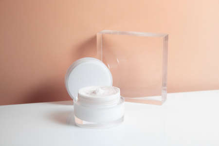 mockup of beauty fashion cosmetic makeup bottle lotion product with skincare healthcare concept on backgroundの写真素材