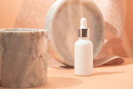 mockup of beauty fashion cosmetic makeup bottle lotion product with skincare healthcare concept on backgroundの写真素材